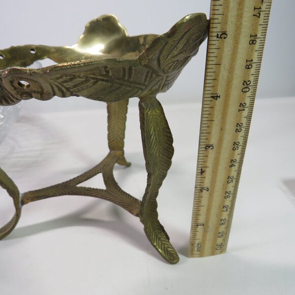 Crackle Glass & Brass Stand w Roses & Leaves Embossed Triangle Centerpiece - Picture 14 of 17